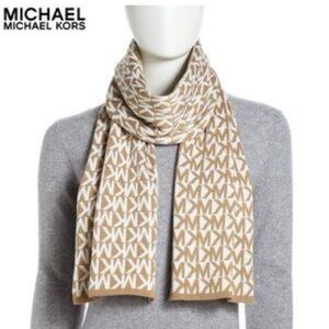 Michael Kors Beige and White Monogram Scarf